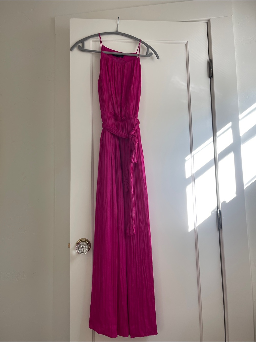 Banana Republic Factory Hot Pink Pleated Maxi Dress with Waist Tie